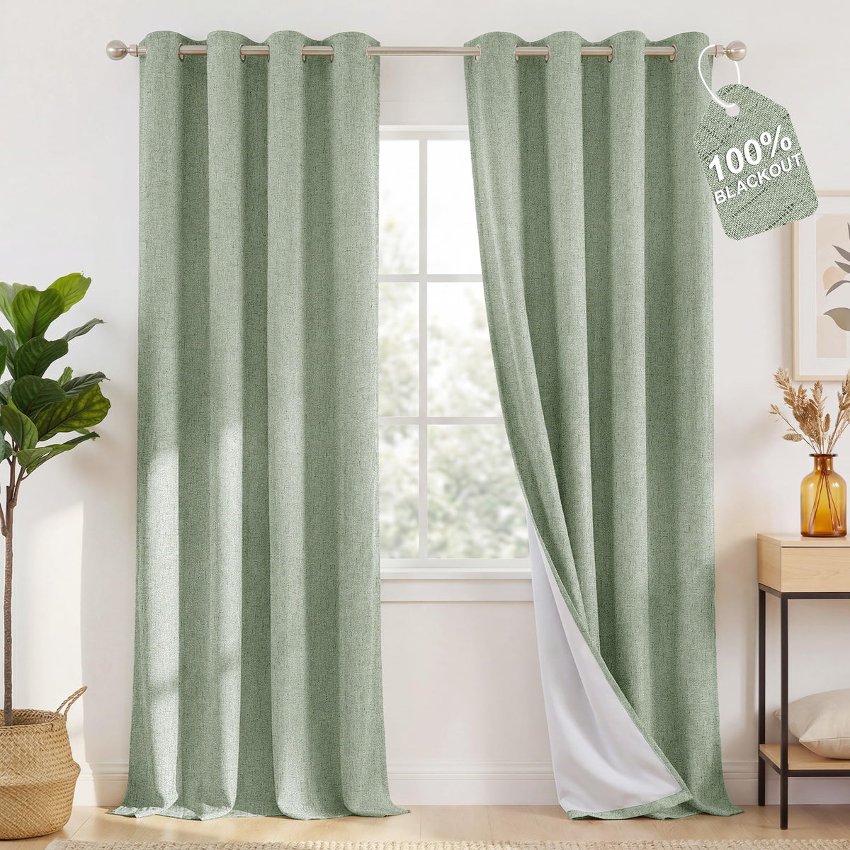 NICETOWN Beige Linen Blackout Curtains 84 Inches Long, W52xL84, 2 Panels