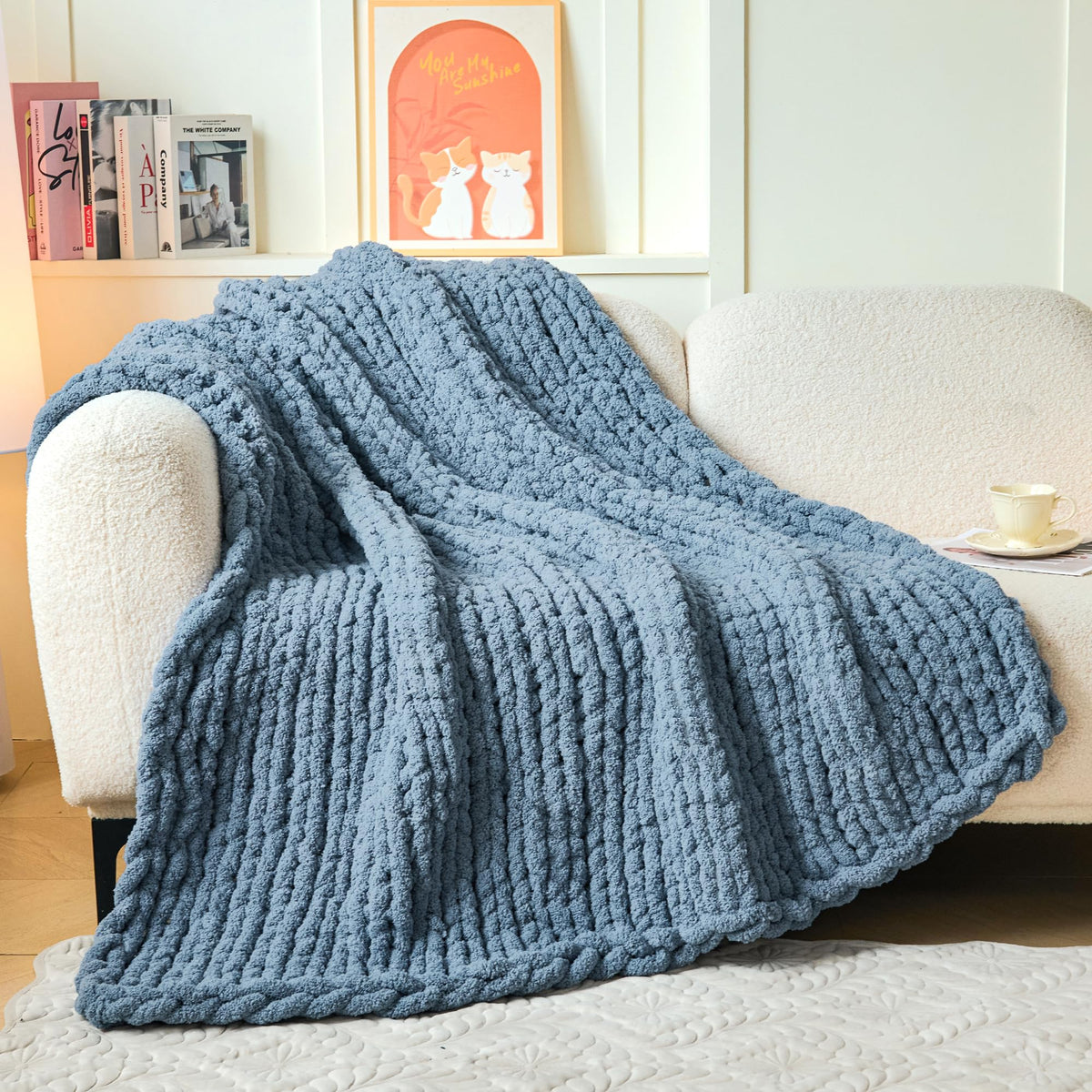 Chunky Knit Blanket Throw for Couch, 51"x63" Chunky Yarn Knitted Blankets