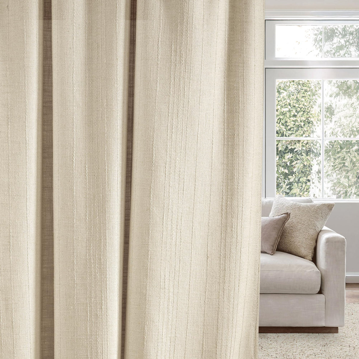 NICETOWN Flax Sheer Linen Curtains for Living Room 95 inch Long 2 Panels, Rod Pocket & Back Tab Semi Sheer Drapes Privacy Added with Light Filtering for Bedroom/Living Room, Natural, W55 x L95