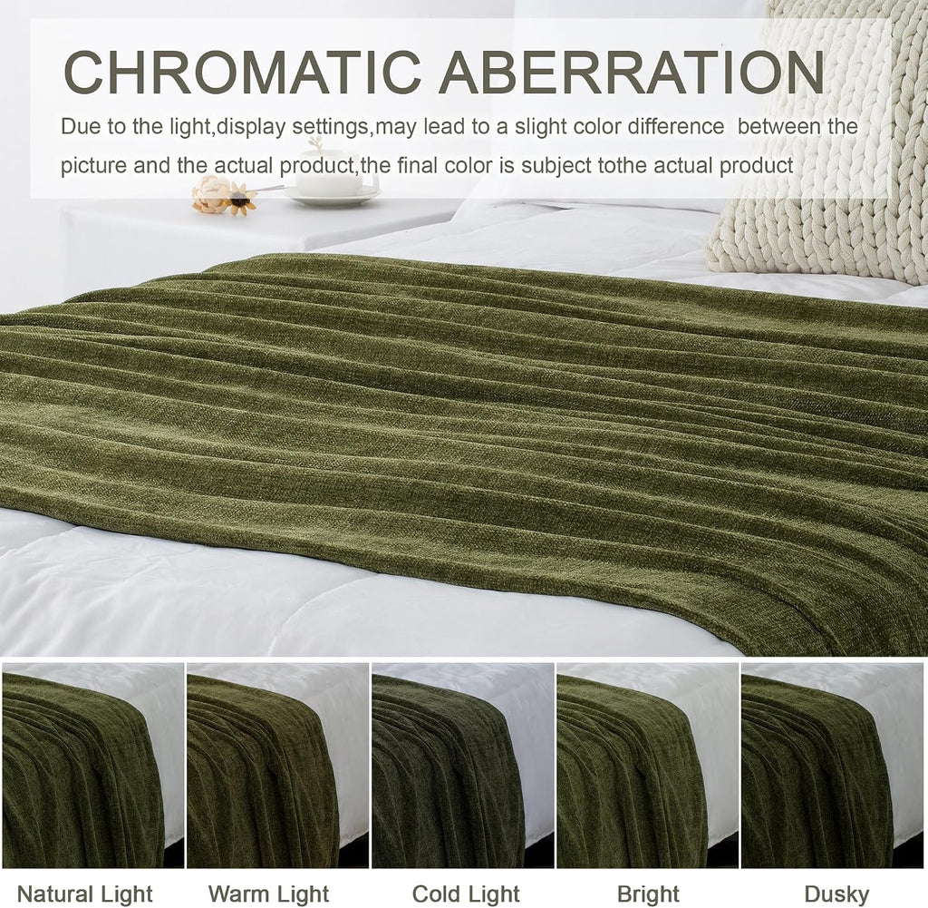 Chenille Throw Blanket for Couch 50" x 60", Olive Green