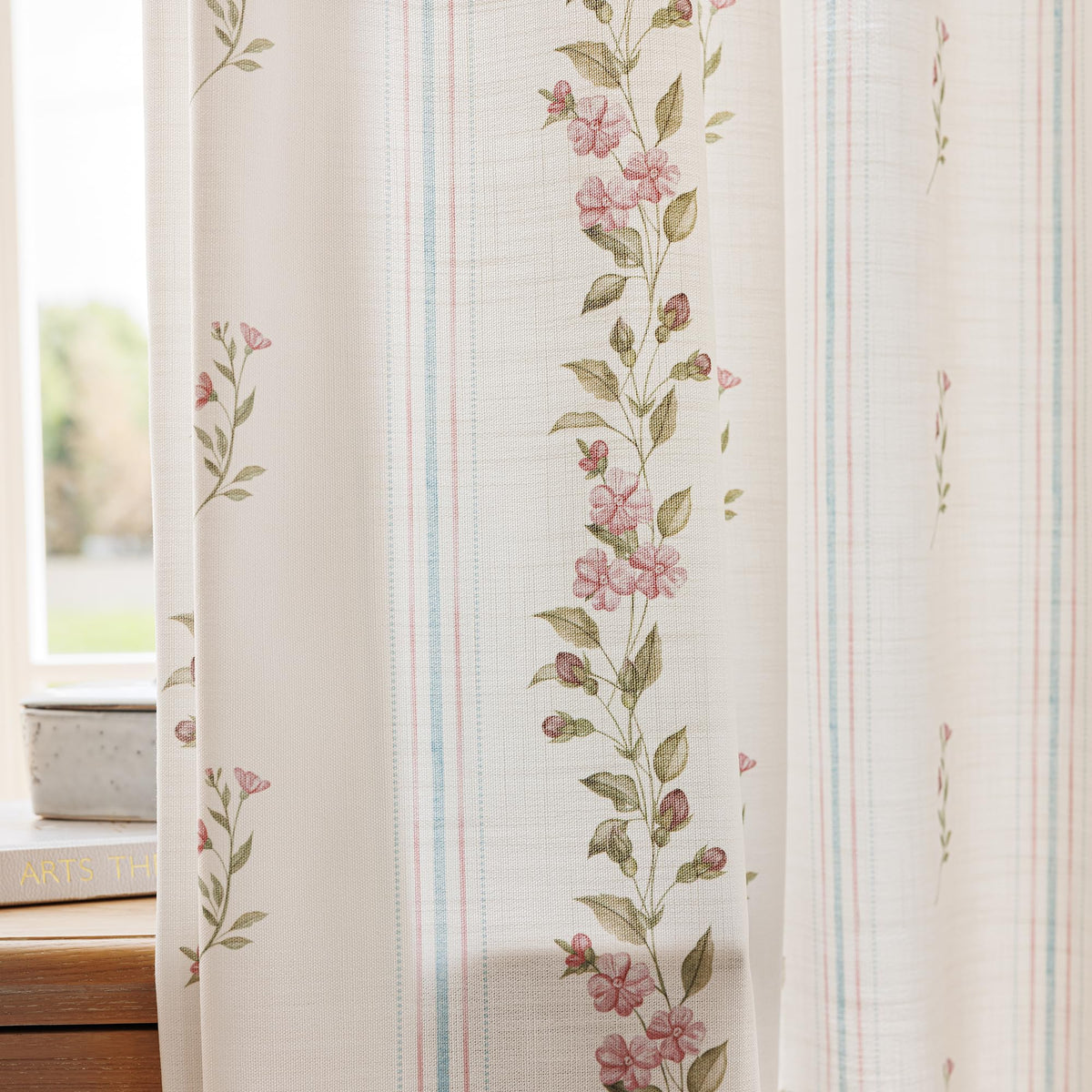 DrapePalette - Linen Blend Pinch Pleated Curtains 108 Inches Long for Living Room, Bedroom, Dining Room, Light Filtering Curtains 2 Panels Set, Modern Floral Printed Design, Antique White 30"W x 108"L
