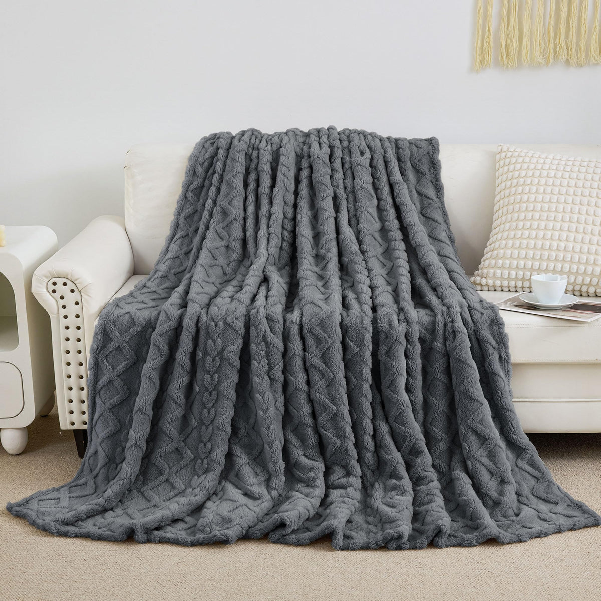 Aganear Fleece Throw Blanket for Couch, Fall Boho Blankets,50"x60" Khaki