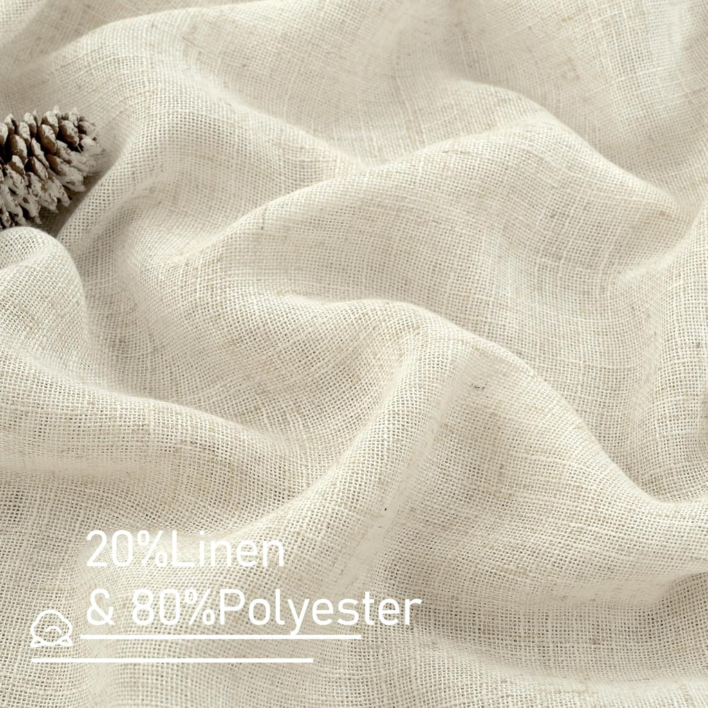 LAMIT Cream Ivory Linen Semi Sheer Curtains 84 inch Length for Bedroom