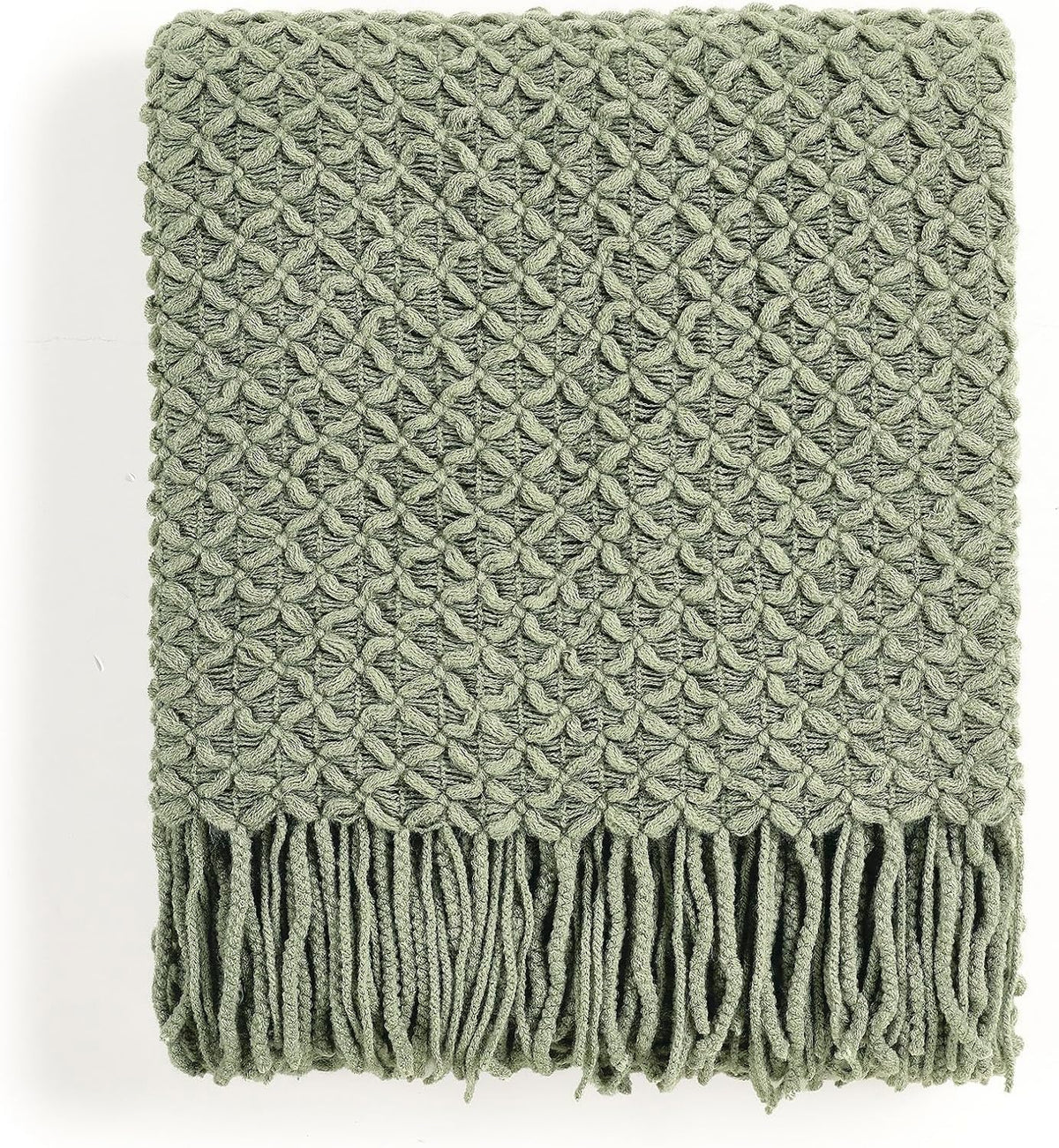 CREVENT Farmhouse Boho Knitted Throw Blanket for Couch Sofa Chair Bed Home Decoration, Soft Warm Cozy Light Weight for Spring Summer Fall (50''X60'' Sage Green)