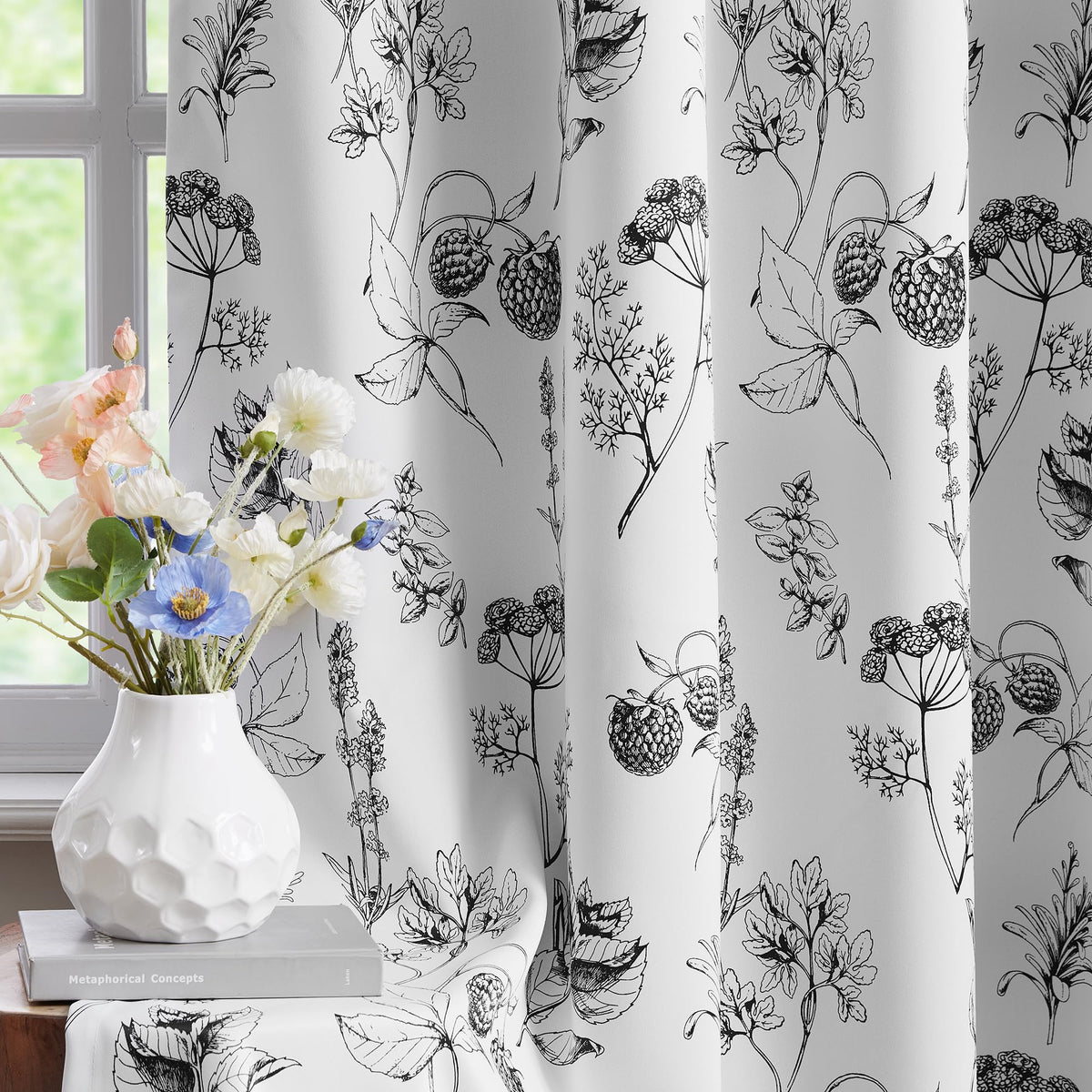 FMFUNCTEX Blue Blackout Floral Curtains, Bedroom, 100X84 Inches, 1 Panel