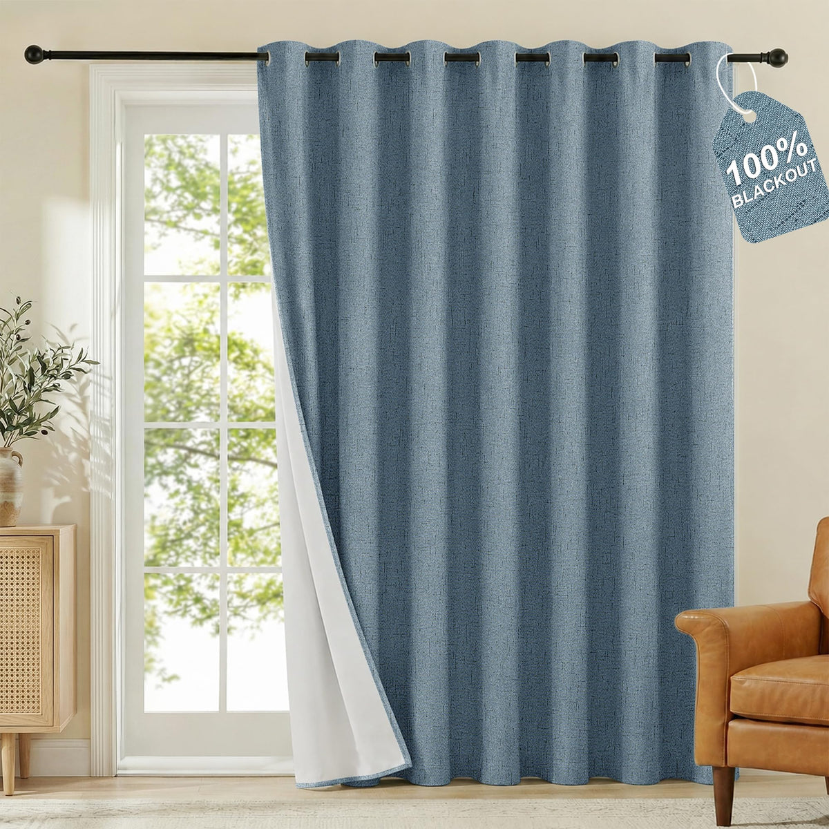 NICETOWN Beige Linen Blackout Curtains 84 Inches Long, W52xL84, 2 Panels