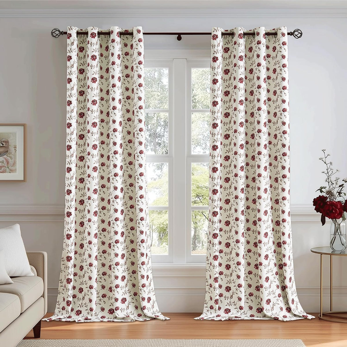 Beauoop Floral 100% Blackout Curtains for Bedroom Red Brown 52x84 2 Panels