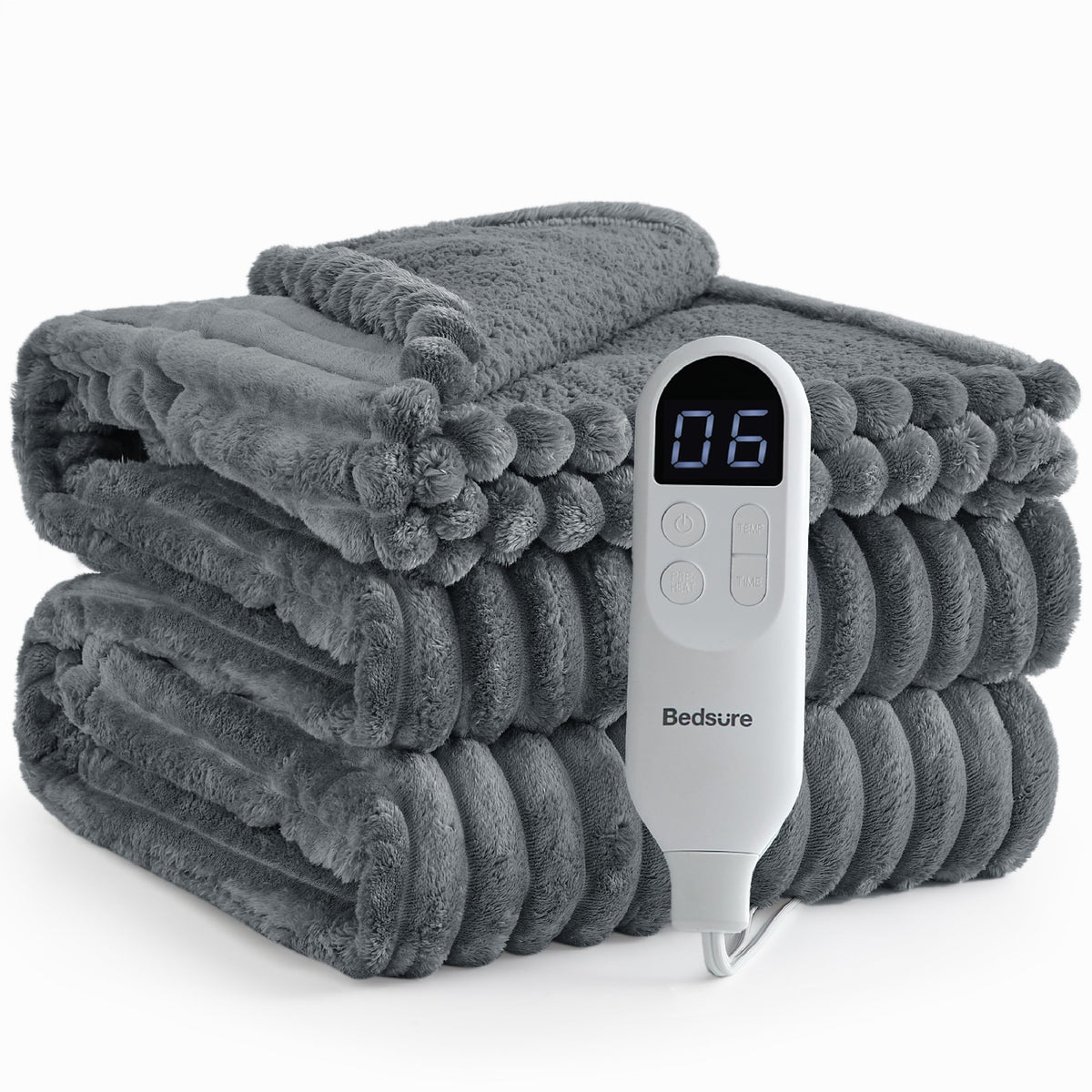 Bedsure Heated Blanket Electric Throw - Thick Striped Fast Heating Electric Blanket with Preheat Function, 6 Heat & 6 Timer (Up to 10H), 8H Auto Off, ETL Certified, Gifts for Women (50"x60", White)