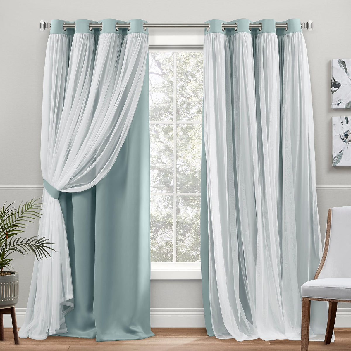 TOWN & COUNTRY LUXE Talia Double Layer Indoor Curtains, Sheer and Room Darkening Blackout, Grommet Top, Energy Efficient, 2-Pack Set, 52"x84", Rose Blush