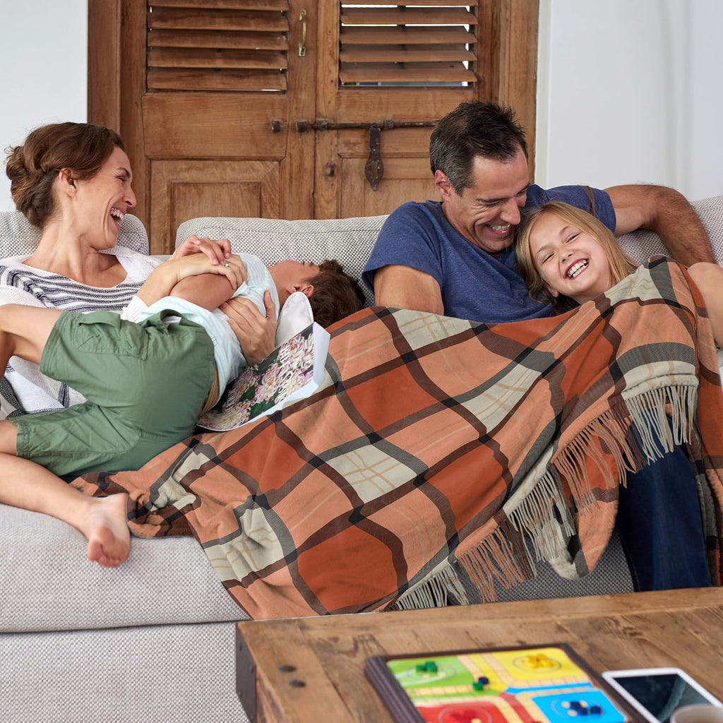 Lavish Home Oversized Throw Blanket for Couch, Spice Orange Plaid,60” x 70”