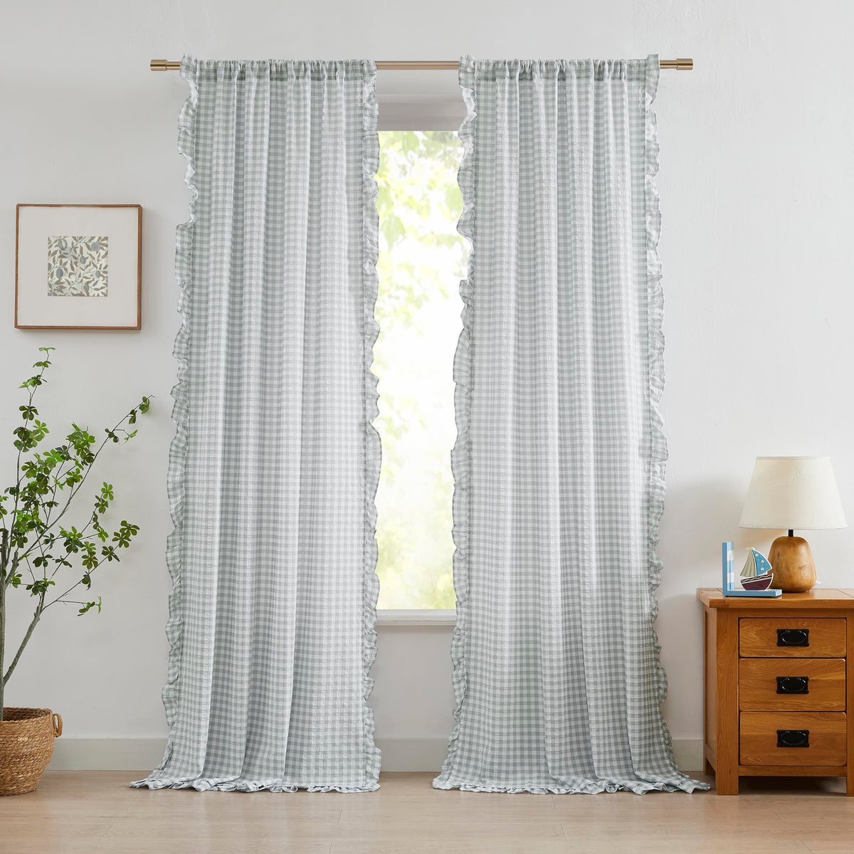 ZJDECOR Brown White Buffalo Plaid Curtains 84 Inches Long for Bedroom