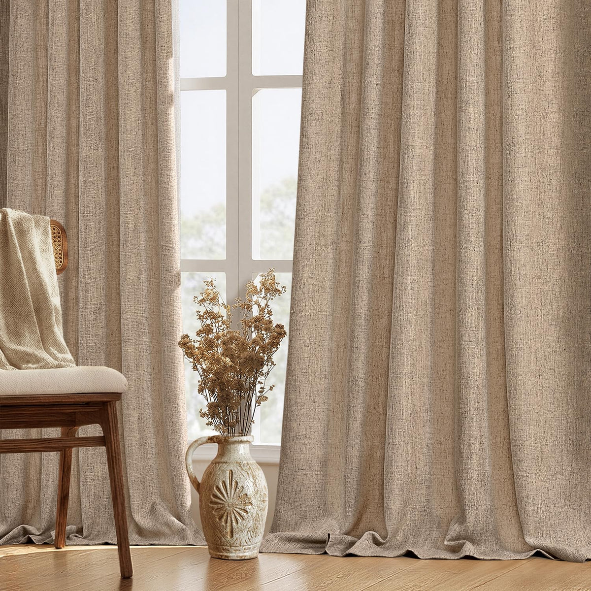 MIULEE Thick Linen Curtains, 42Wx72L, Light Blue Semi Sheer Linen Textured