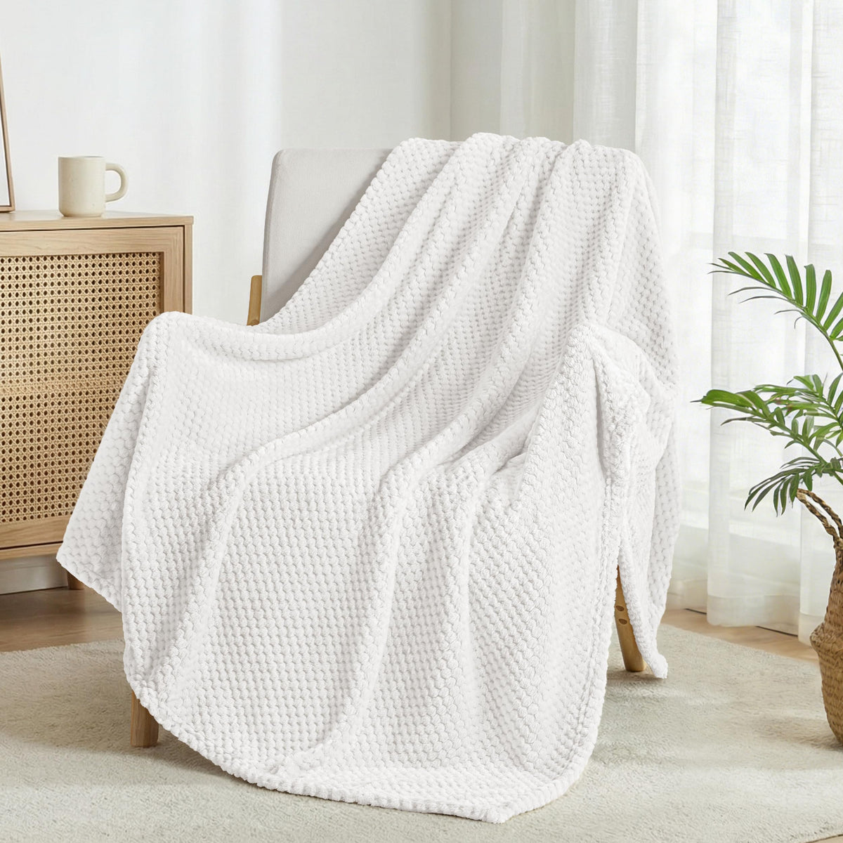 Exclusivo Mezcla Large Waffle Fleece Throw Blanket for Couch, Slate Blue