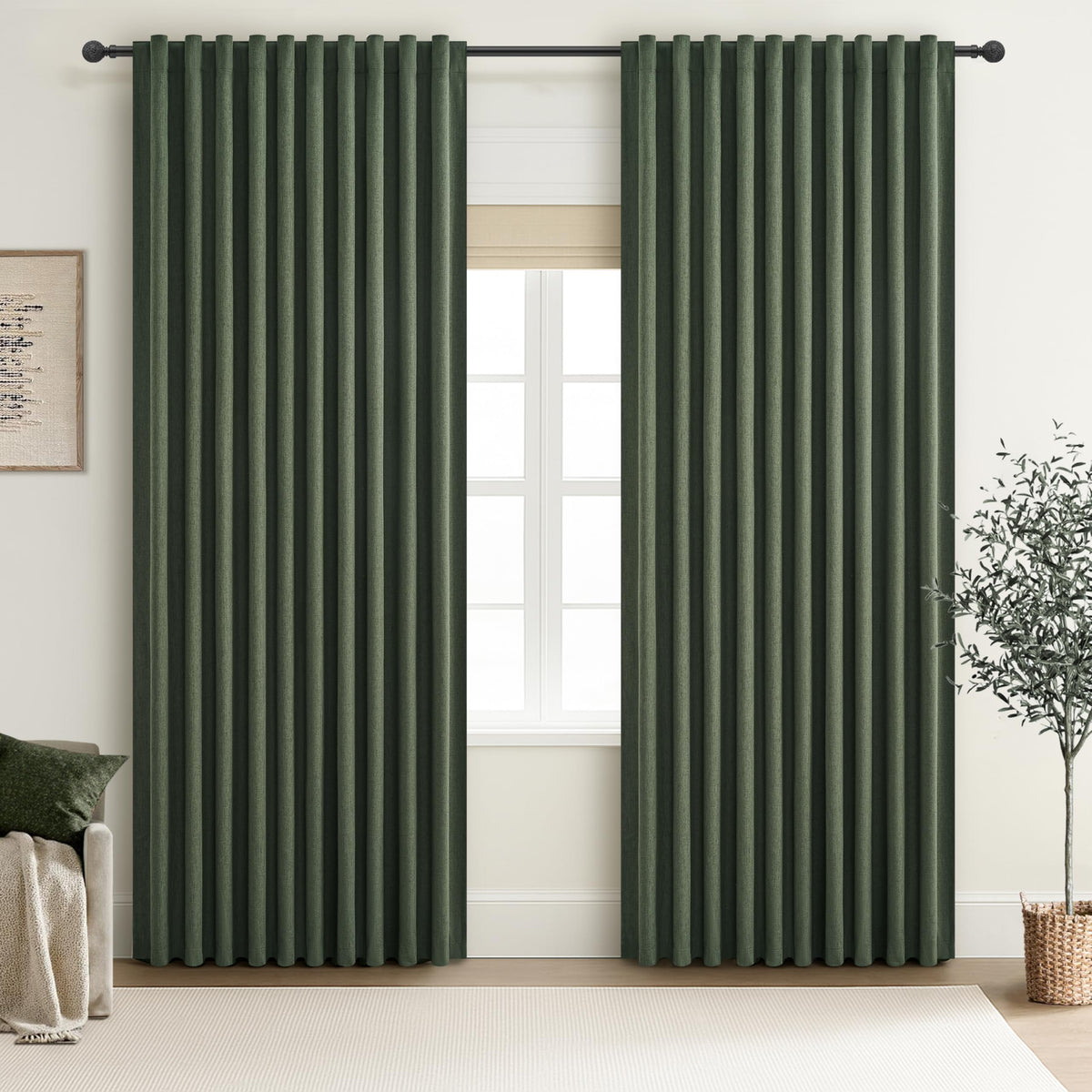 100% Blackout Curtains 84 Inch Length 2 Panels Set Farmhouse Style for Bedroom Windows/Living Room Thermal Insulated Neutral Boho Drapes Linen Blend Natural Ivory 7ft Long Hook Belt Pleated/Back Tab