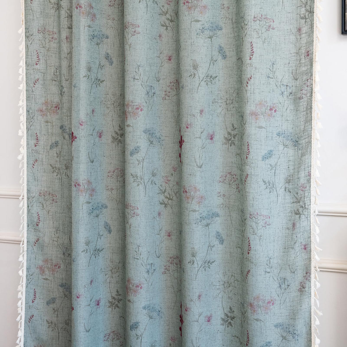 ENJOYBRIDAL Floral Curtains 84 Inch Long Living Room Boho Drapes Bedroom 2 Panels Semi Sheer Floor Length Window Curtain Panels Vintage Rod Pocket Tassel Farmhouse Nursery Window Treatments