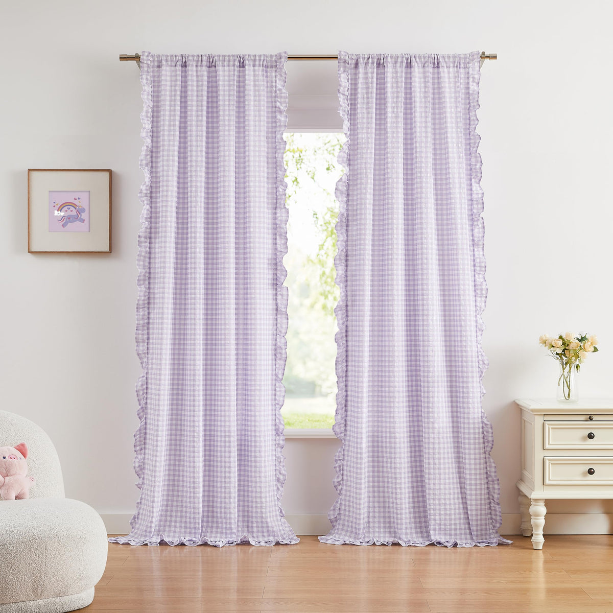 ZJDECOR Brown White Buffalo Plaid Curtains 84 Inches Long for Bedroom