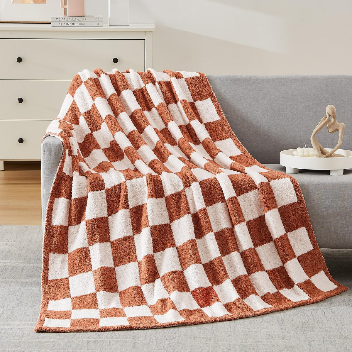 WRENSONGE Soft Checkered Throw Blanket for Couch-Cozy Warm Knitted Blankets