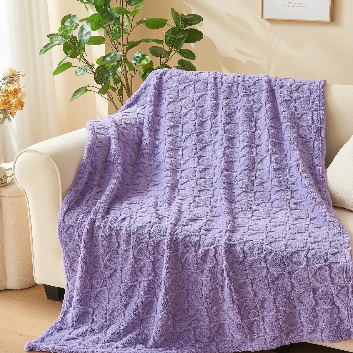 NEWCOSPLAY 3D Checkered Flannel Throw Blanket, Ivory Checkered, 50"x70"