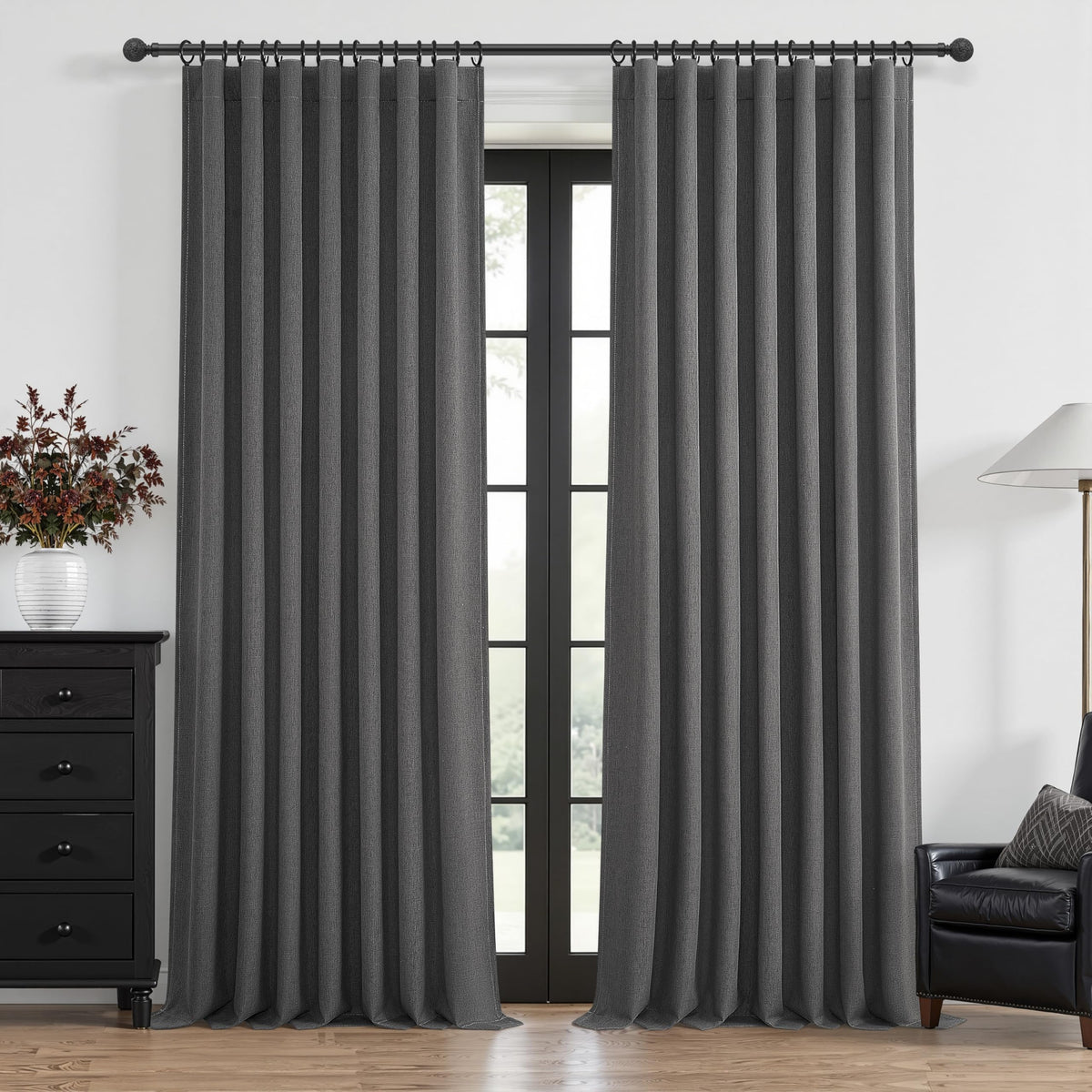100% Blackout Curtains 84 Inch Length 2 Panels Set Farmhouse Style for Bedroom Windows/Living Room Thermal Insulated Neutral Boho Drapes Linen Blend Natural Ivory 7ft Long Hook Belt Pleated/Back Tab