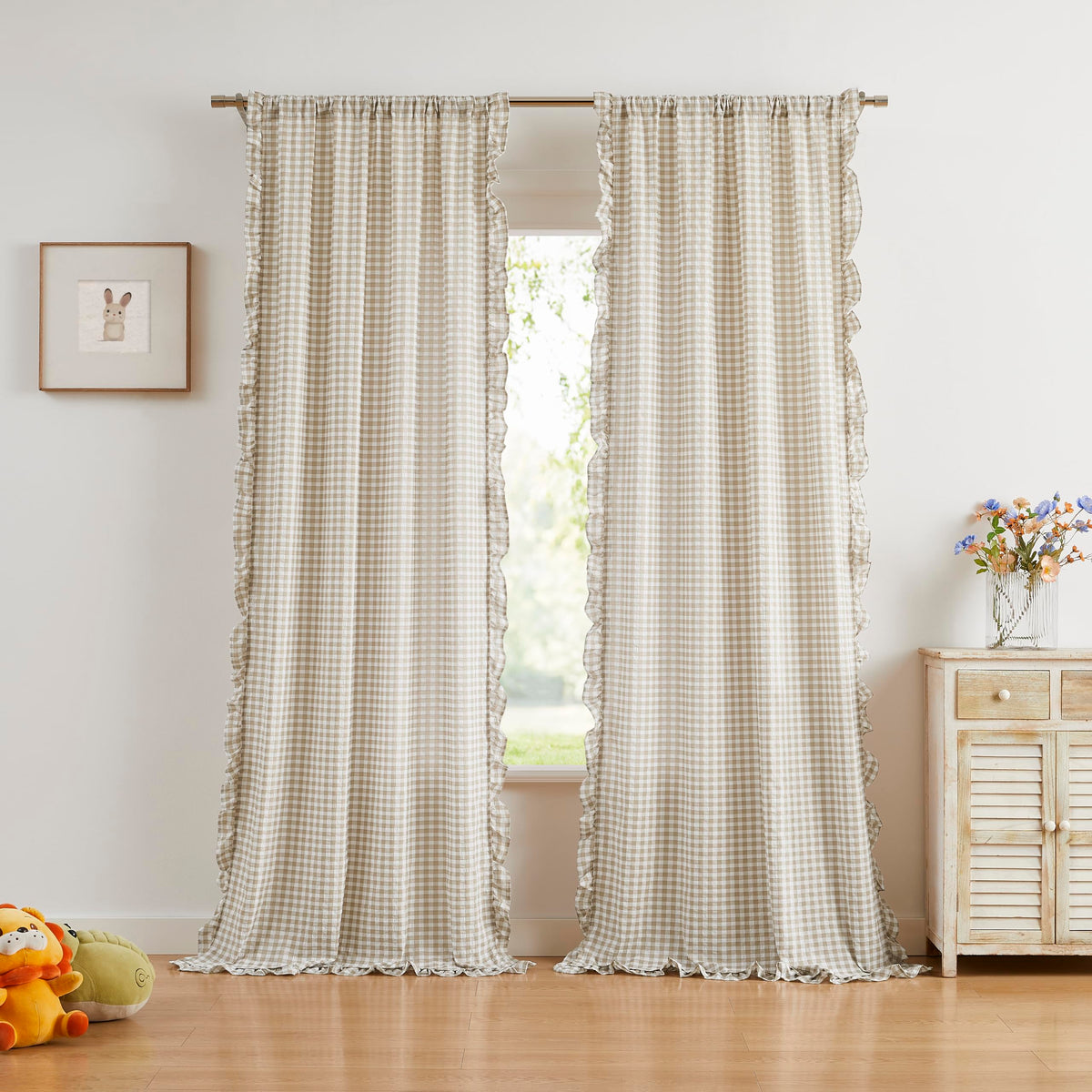 ZJDECOR Brown White Buffalo Plaid Curtains 84 Inches Long for Bedroom