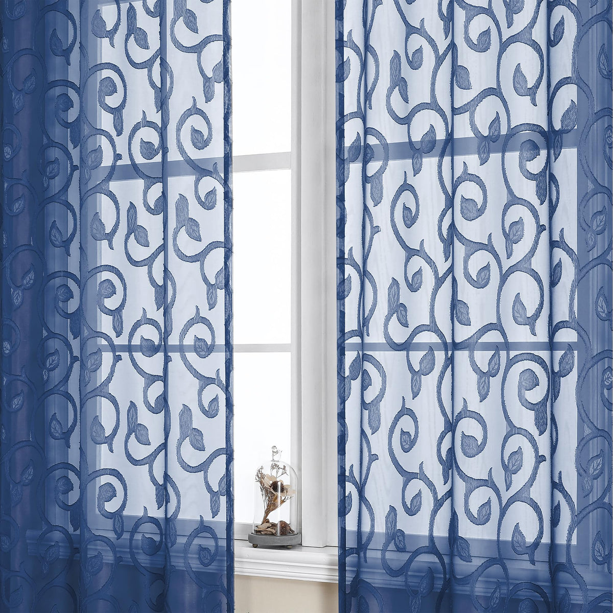 OWENIE Furman Ivory Sheer Curtains 84 inches Long for Bedroom Living Room 2 Panels Set, Jacquard Clip Light Filtering Semi Sheer Curtain Rod Pocket Window Drapes, 2 Pcs Each 40 W 84 L