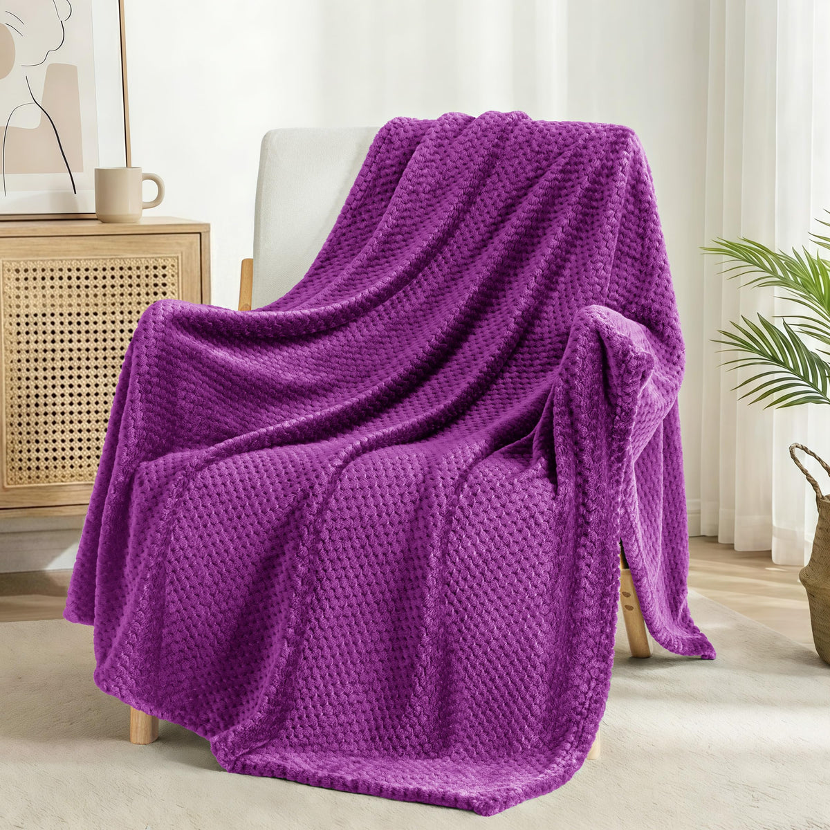 Exclusivo Mezcla Large Waffle Fleece Throw Blanket for Couch, Slate Blue