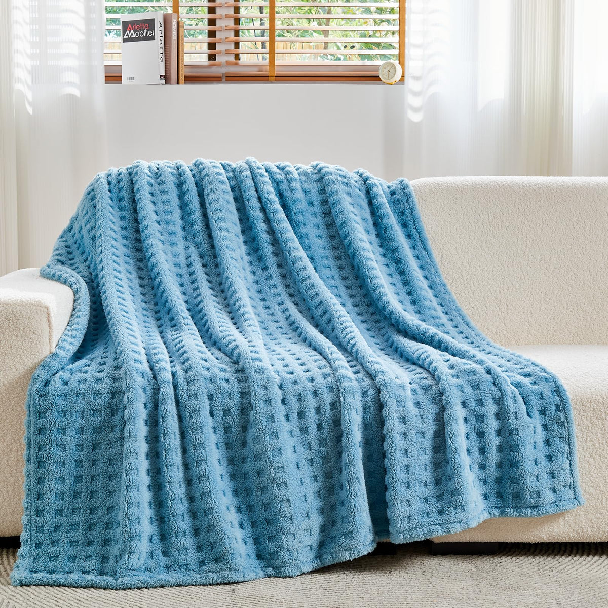 NEWCOSPLAY 3D Checkered Flannel Throw Blanket, Ivory Checkered, 50"x70"