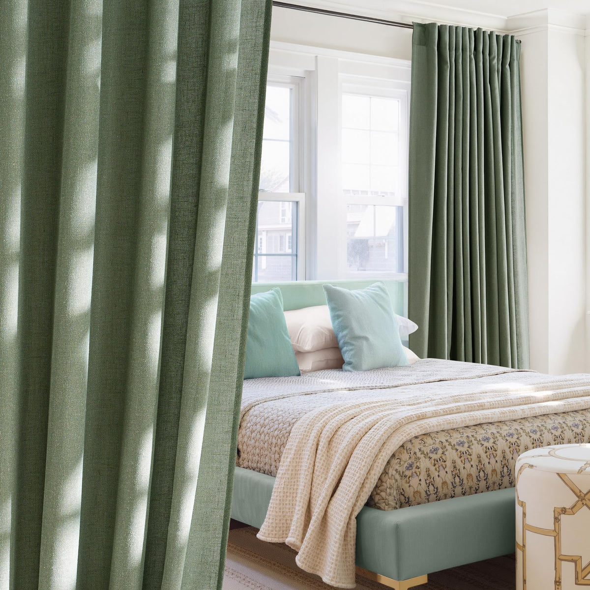 NICETOWN Flax Sheer Linen Curtains for Living Room 95 inch Long 2 Panels, Rod Pocket & Back Tab Semi Sheer Drapes Privacy Added with Light Filtering for Bedroom/Living Room, Natural, W55 x L95
