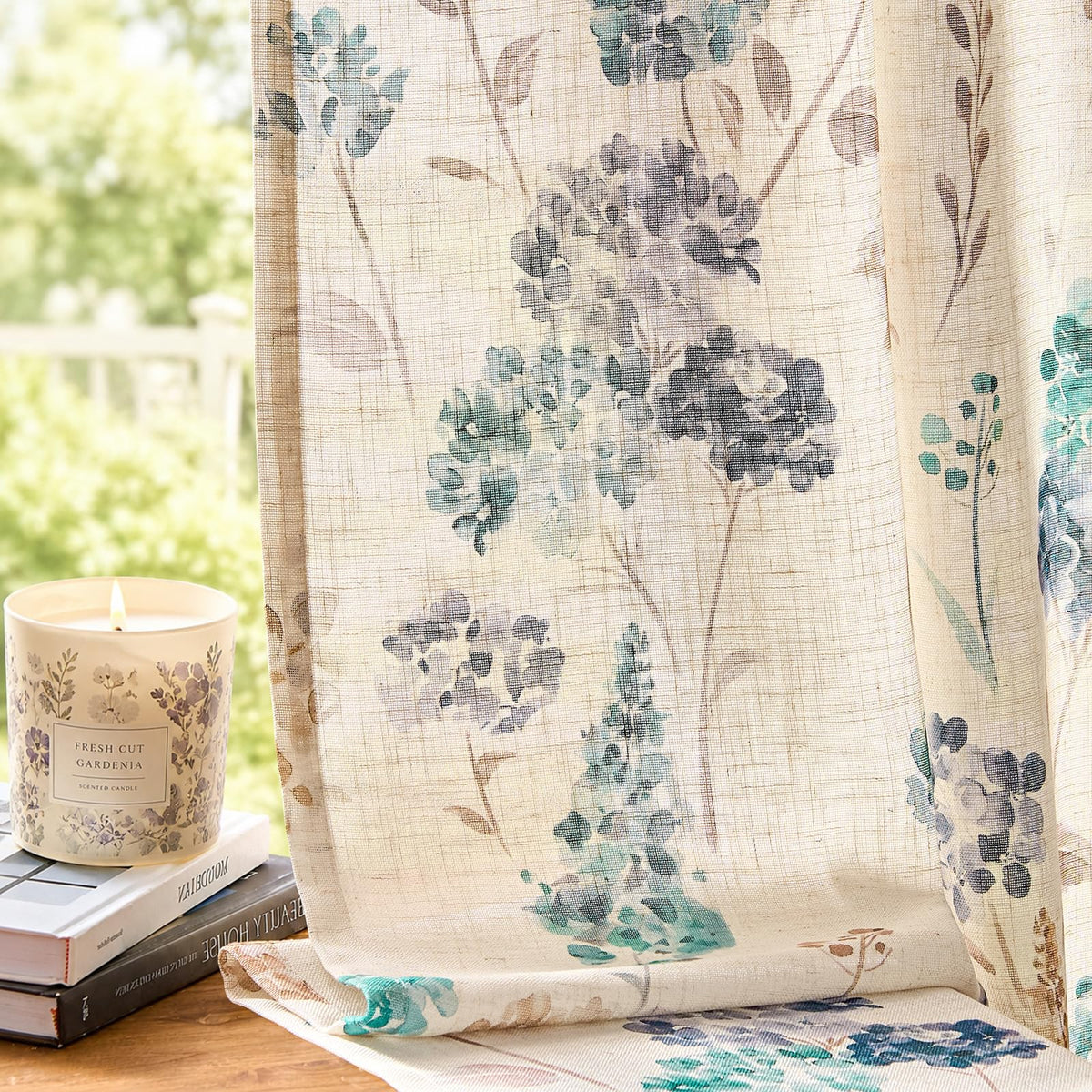 jinchan Beige Floral Linen Curtains 84 Inch Farmhouse Back Tab 2 Panels