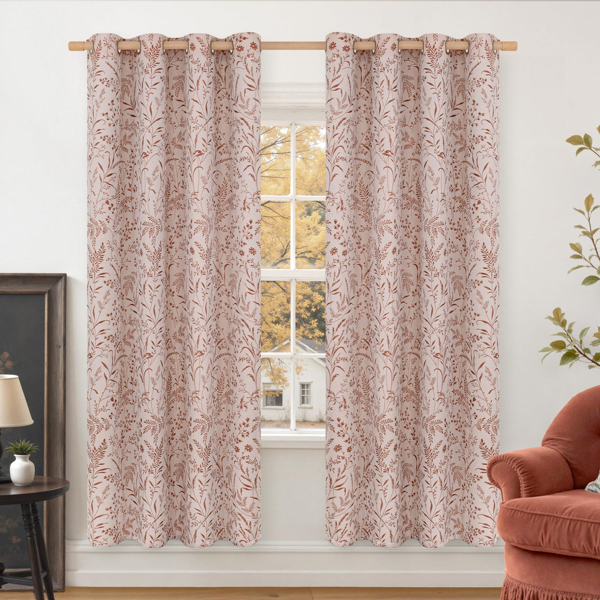 BGment Green Leaf Linen Curtains for Living Room 84 Inch Length 2 Panels