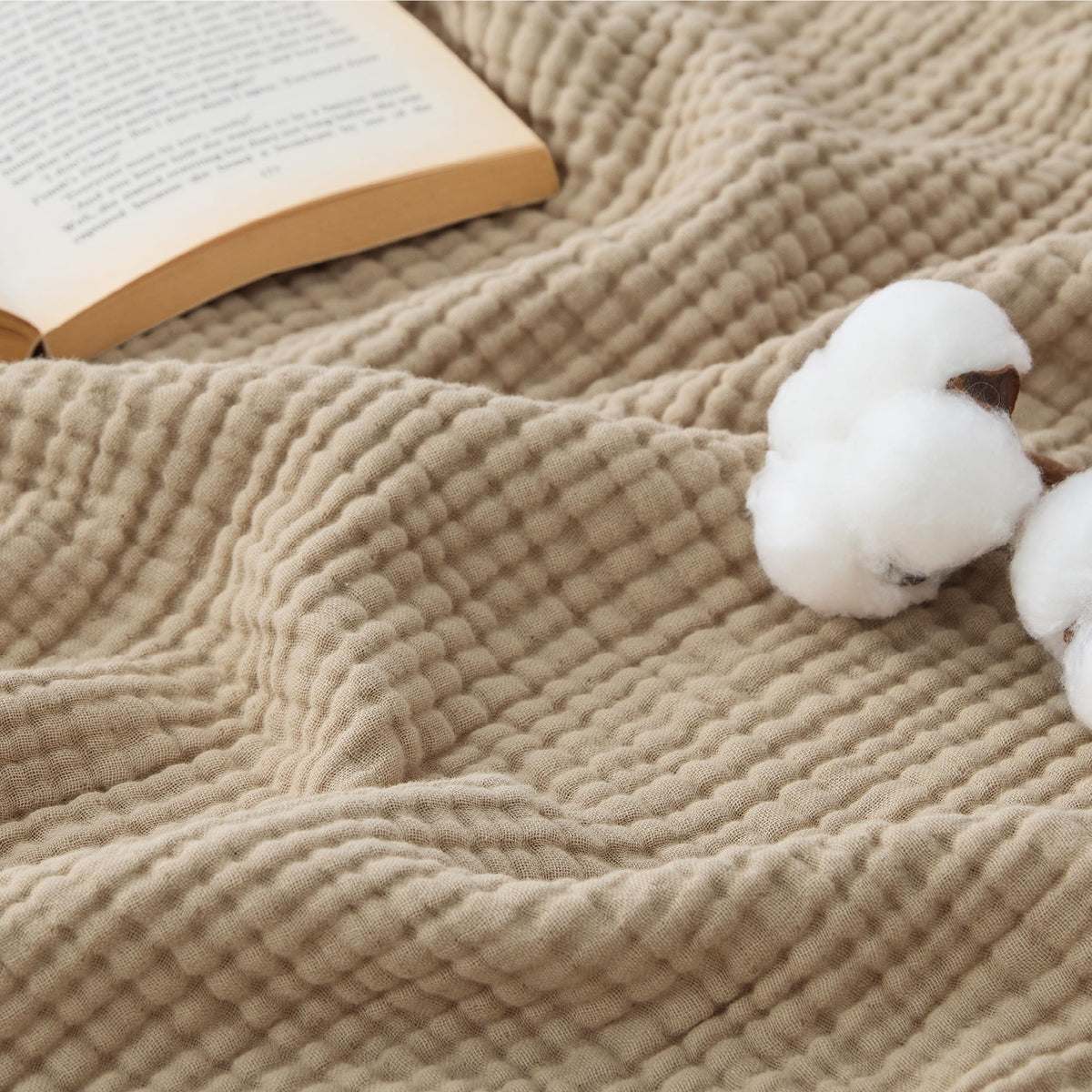 Bedsure 100% Cotton Muslin Blankets for Adults, Large Throw, Linen Beige