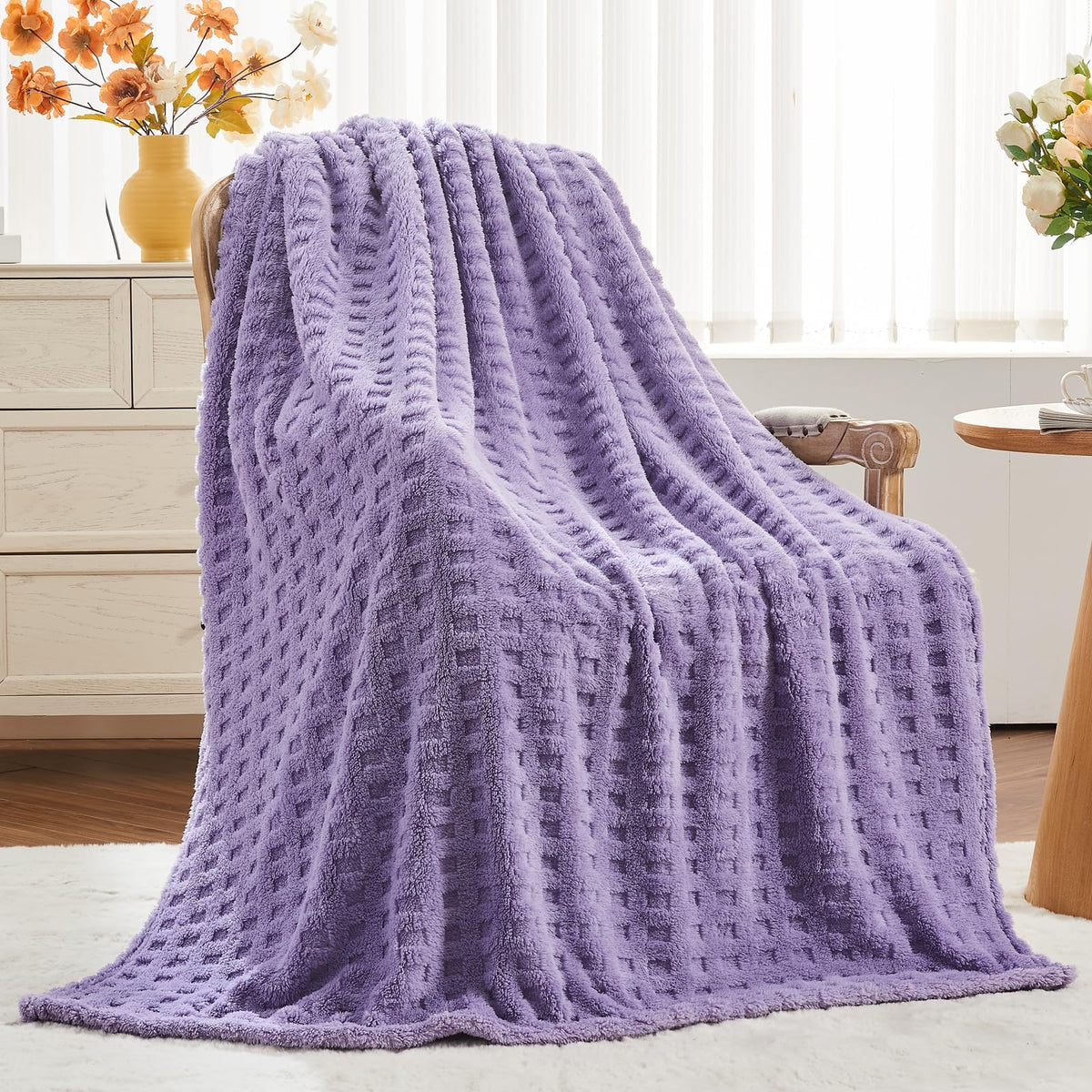 NEWCOSPLAY 3D Checkered Flannel Throw Blanket, Ivory Checkered, 50"x70"