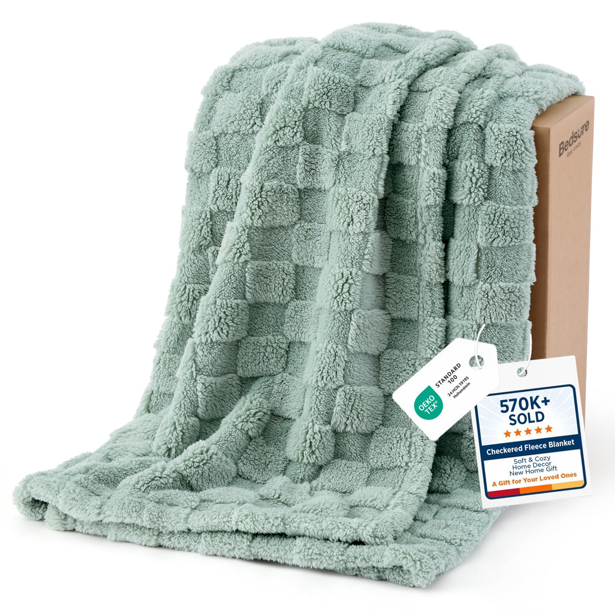 Bedsure Checkered Fleece Throw Blanket,Cute Home Decor,Sage Green,50"×60"