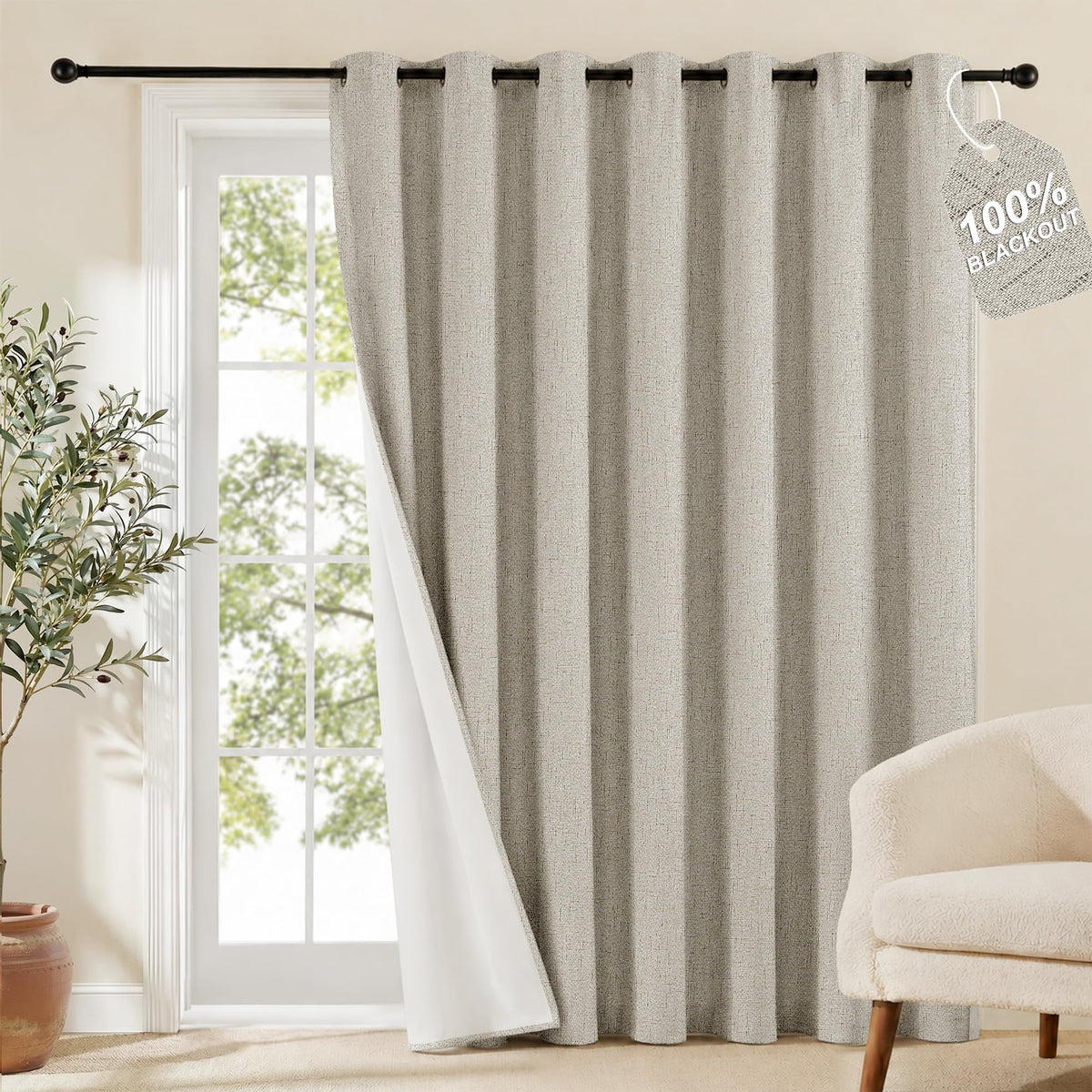 NICETOWN Beige Linen Blackout Curtains 84 Inches Long, W52xL84, 2 Panels