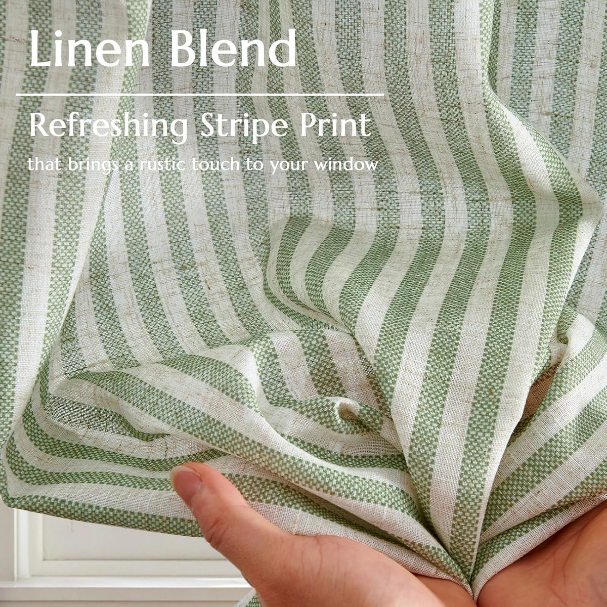 jinchan Striped Linen Kitchen Curtains 36 Inches Length Tier Curtains Farmhouse Modern Cafe Style Small Window Treatments Airy Light Filtering Rod Pocket for Living Room Bathroom 2 Panels Sage Green