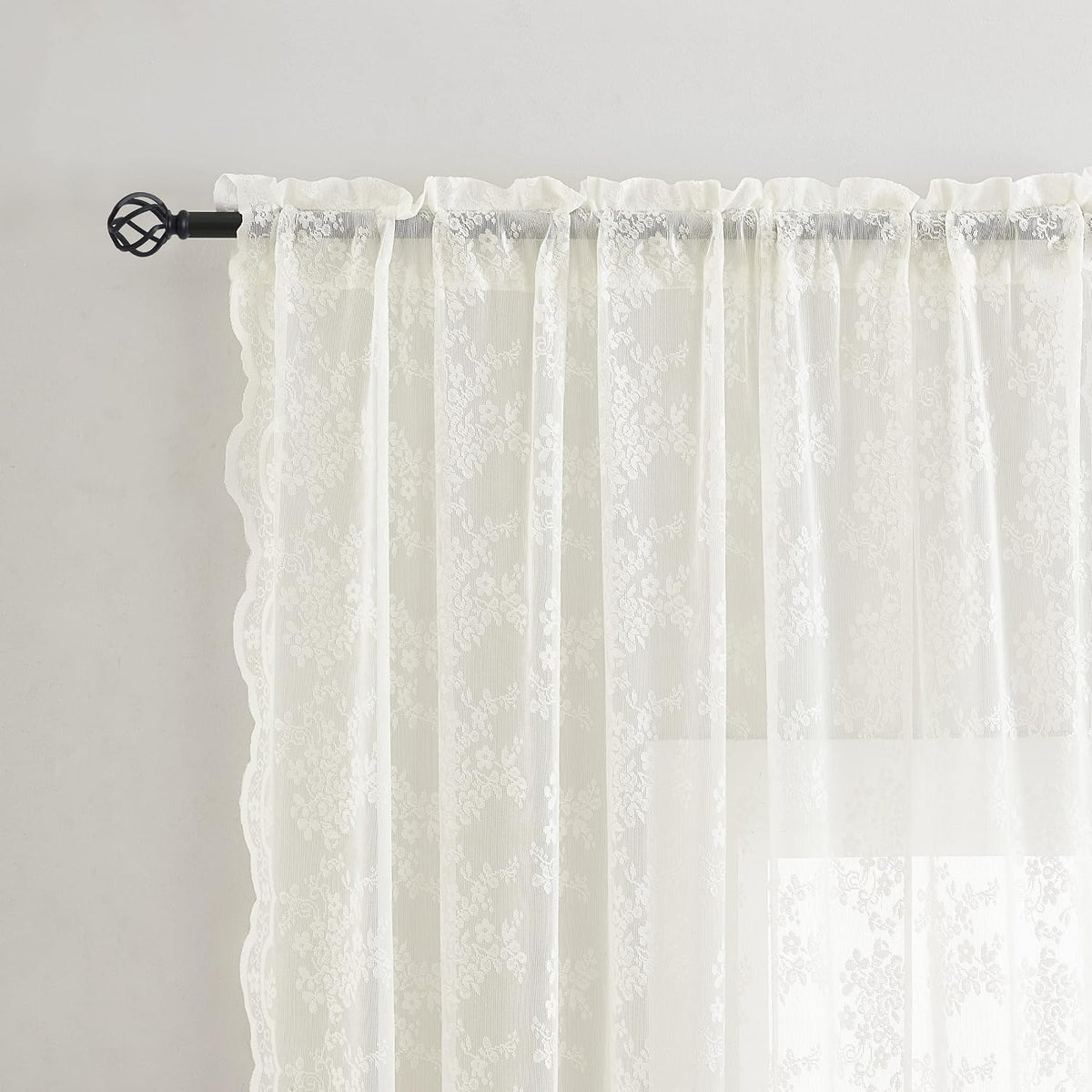 YJ YANJUN Vintage Lace Curtains 84 Inches Long-Victorian Floral Pattern Ivory Sheer Curtain Panels for Living Room Bedroom French Door, Light Filtering Drapes, 2 Panels 52W x 84L Cream
