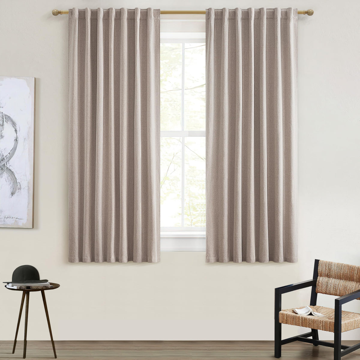 100% Blackout Curtains 84 Inch Length 2 Panels Set Farmhouse Style for Bedroom Windows/Living Room Thermal Insulated Neutral Boho Drapes Linen Blend Natural Ivory 7ft Long Hook Belt Pleated/Back Tab