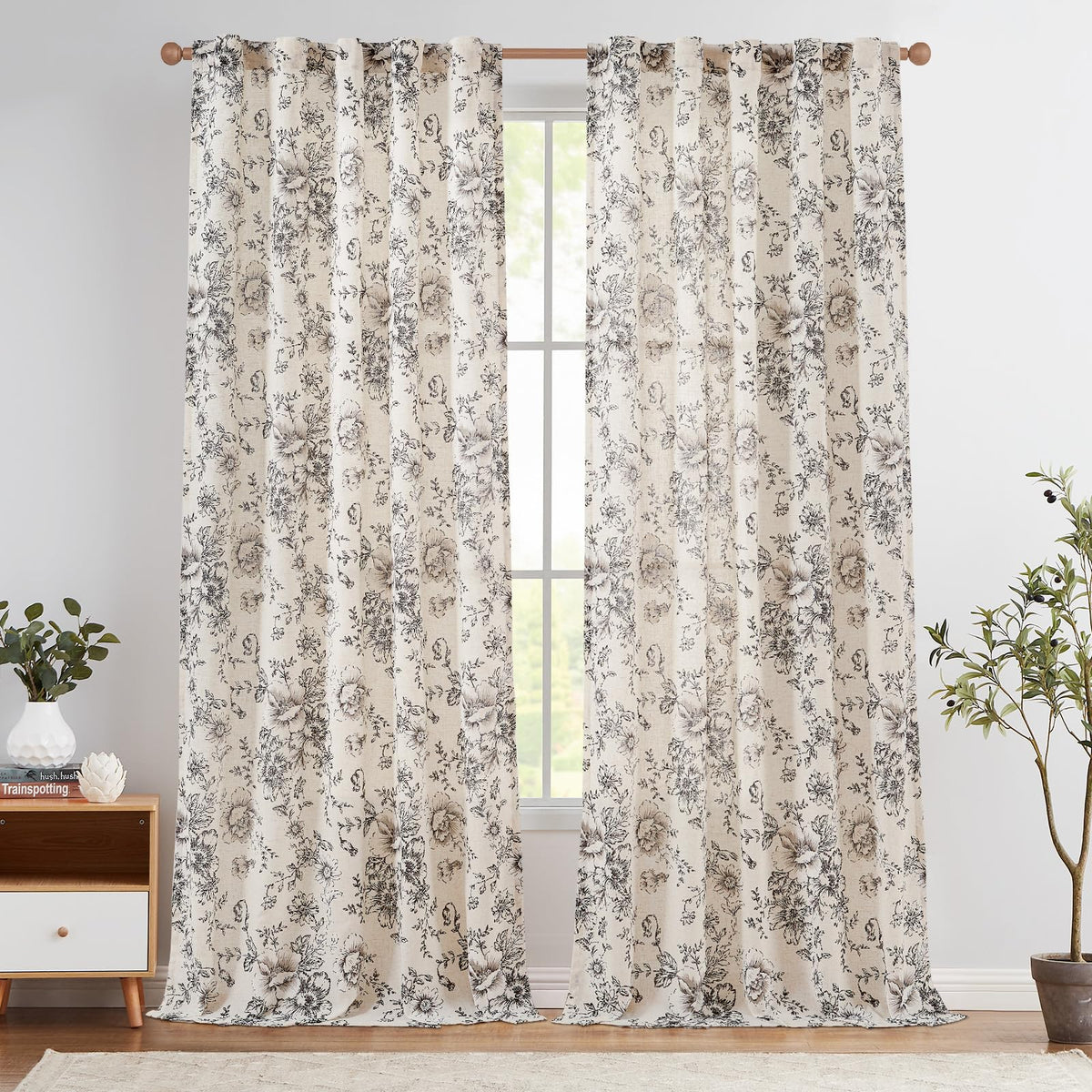 jinchan Vintage Floral Linen Curtains 84 Long for Living Room 2 Panels
