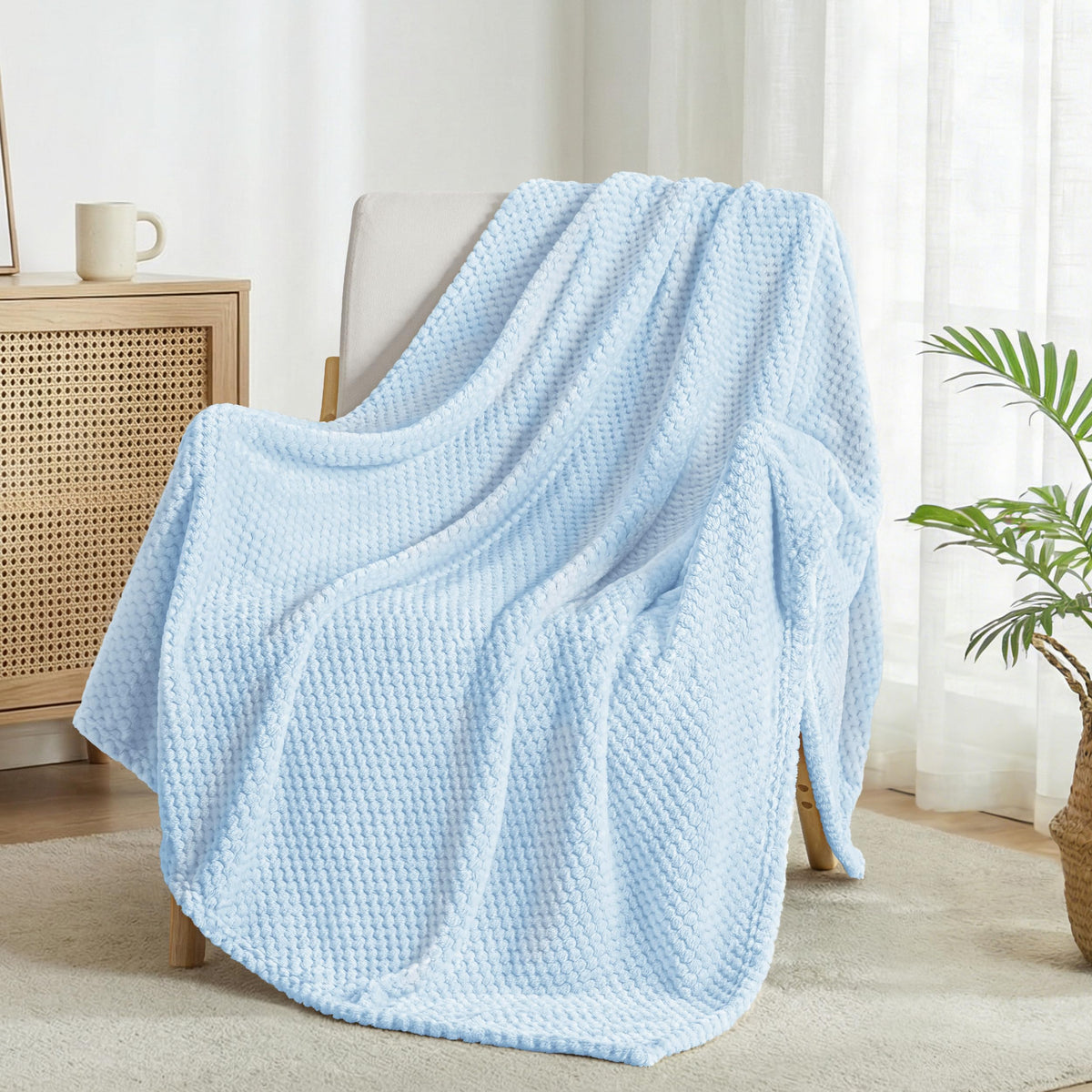 Exclusivo Mezcla Large Waffle Fleece Throw Blanket for Couch, Slate Blue