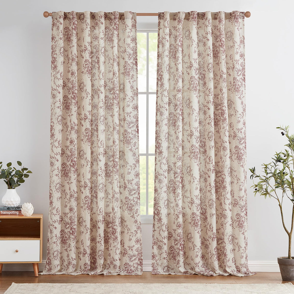jinchan Vintage Floral Linen Curtains 84 Long for Living Room 2 Panels