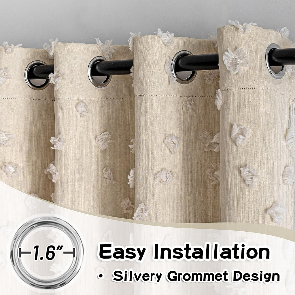 MYSKY HOME Beige Boho Curtains for Living Room 84 Inches Long Blackout Bohemian Curtains 2 Panels Beige Pom Pom Sheer Thermal Insulated Rustic Grommet Privacy Room Darkening Window Drapes 52" x 84"