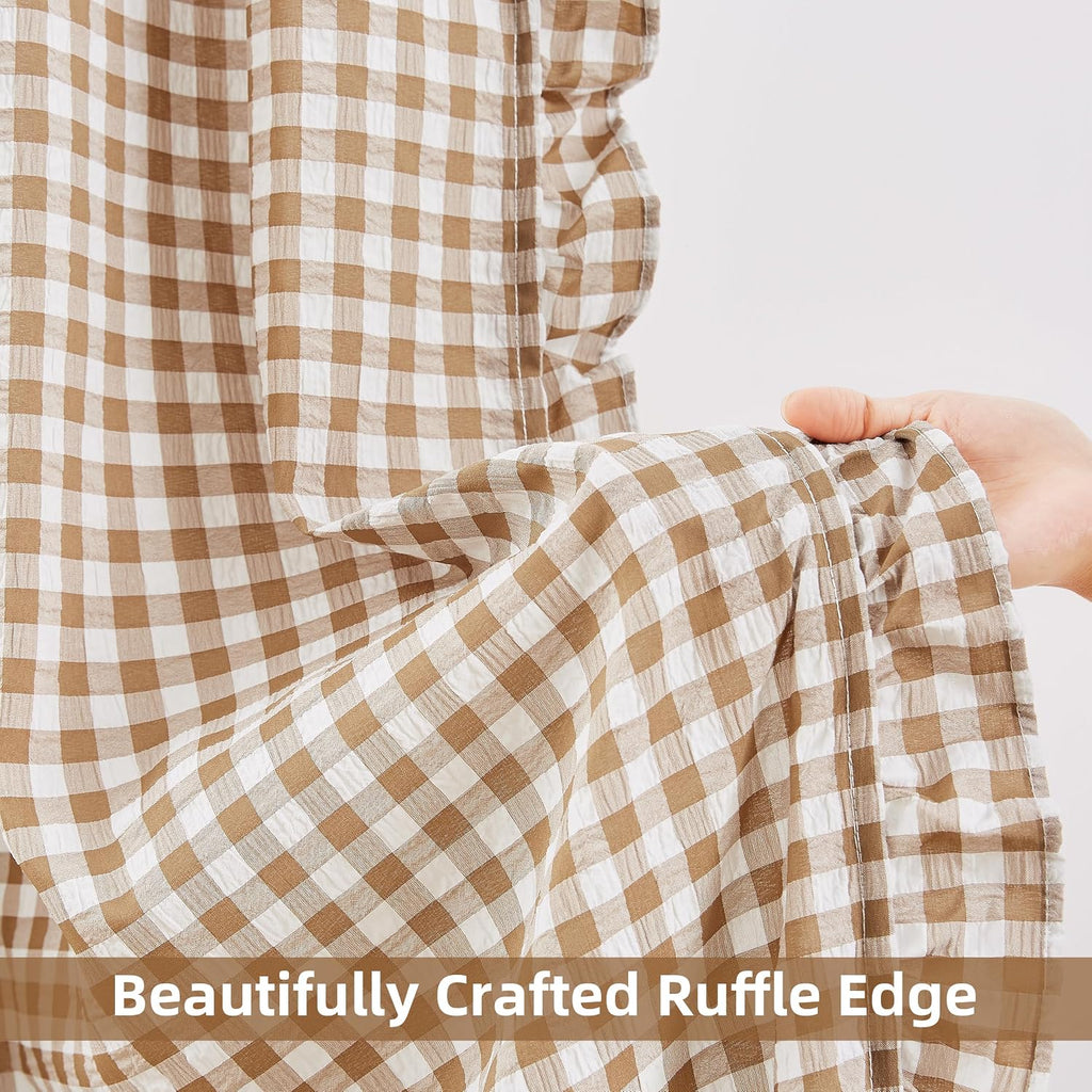 ZJDECOR Brown White Buffalo Plaid Curtains 84 Inches Long for Bedroom