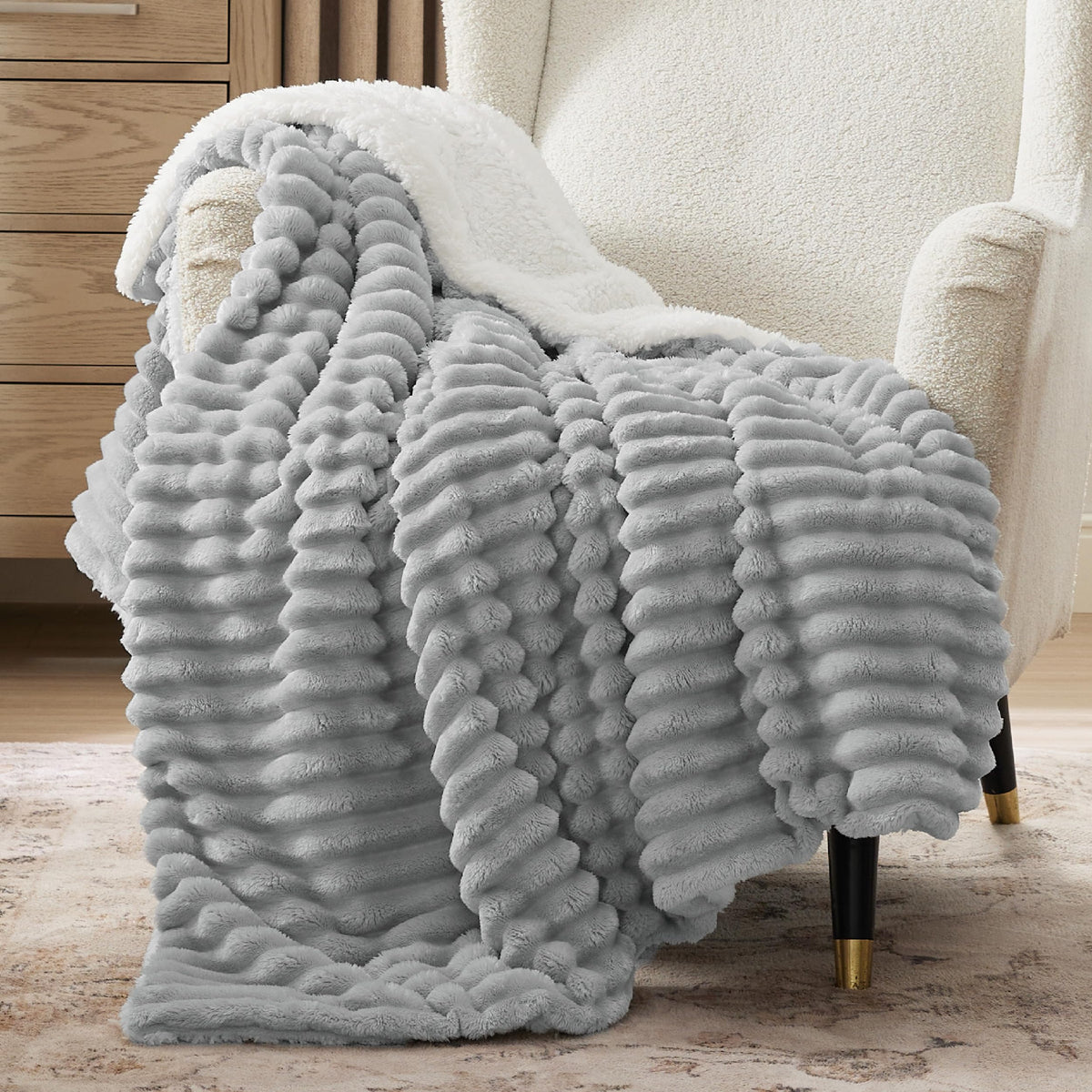 Bedsure Soft Sherpa Blanket Fluffy Throw Gift Beige 50"x60"