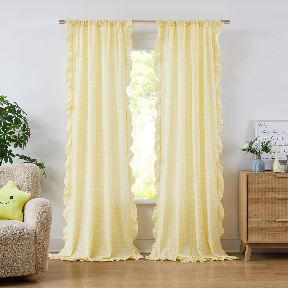 ZJDECOR Brown White Buffalo Plaid Curtains 84 Inches Long for Bedroom