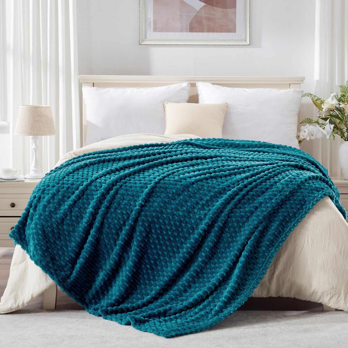 EXQ Home Turtle Shell Throw Blanket Beige for Couch Gentle Soft Fleece