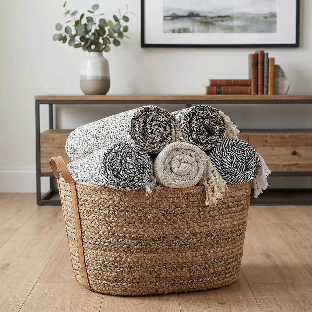 Americanflat 50x60 Throw Blanket - Soft and Breathable Cotton Throw Blanket for Couch, Bed, Chair - Decorative Blankets Perfect for Home, Office, or Outdoor Use - Cream Herringbone Design