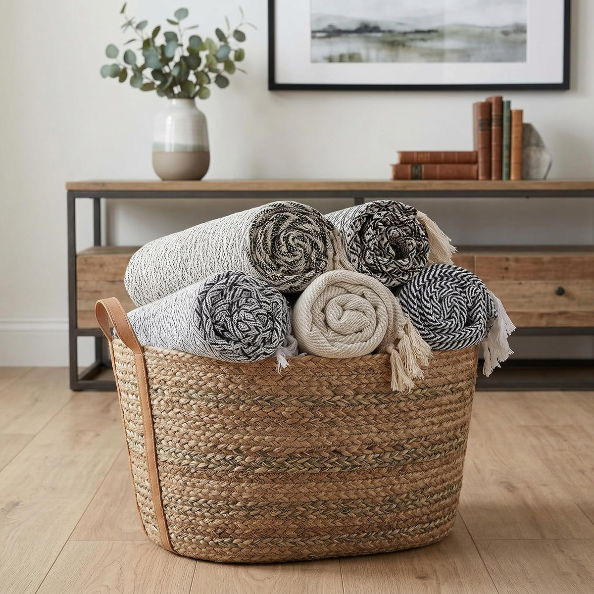 Americanflat 50x60 Throw Blanket - Soft and Breathable Cotton Throw Blanket for Couch, Bed, Chair - Decorative Blankets Perfect for Home, Office, or Outdoor Use - Cream Herringbone Design