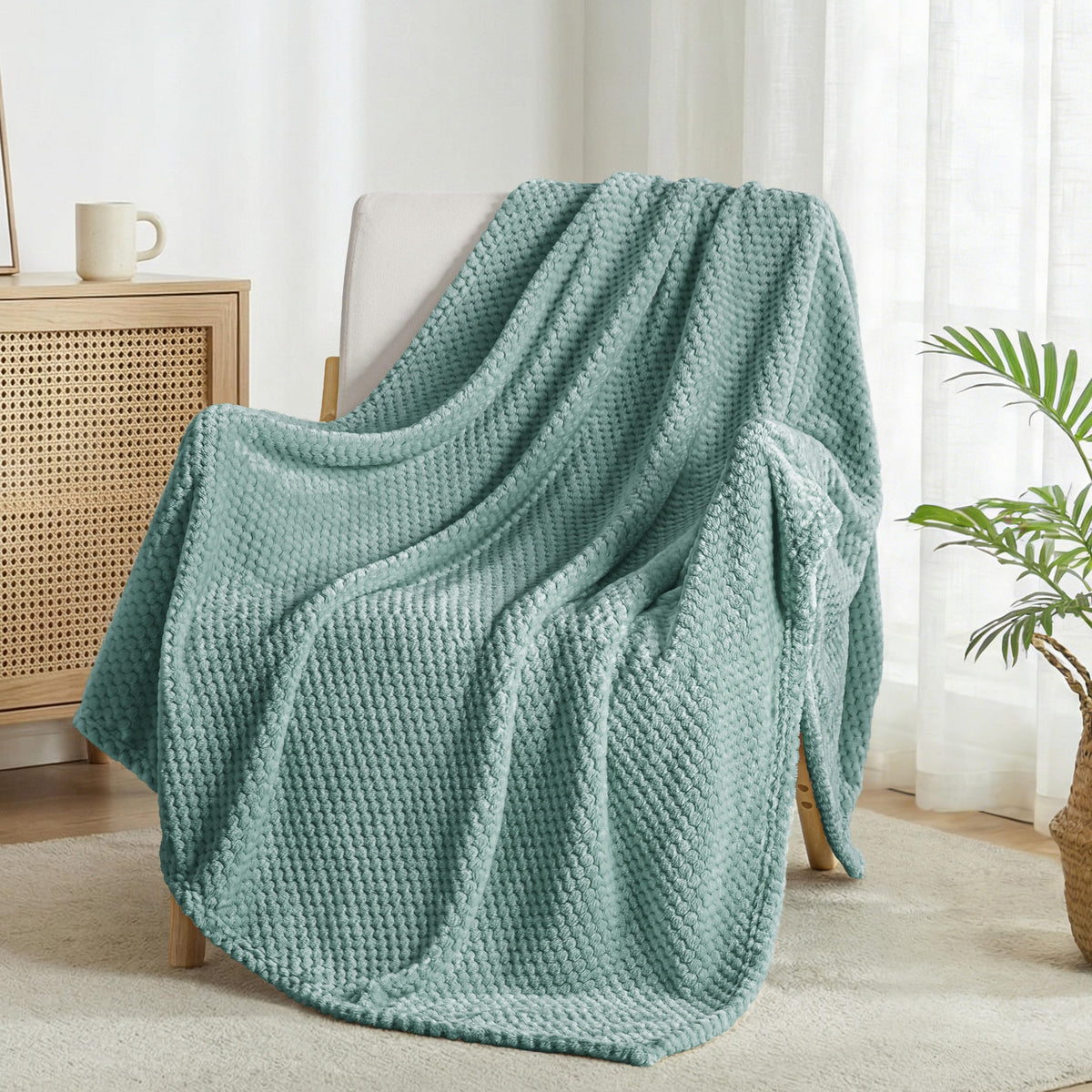Exclusivo Mezcla Large Waffle Fleece Throw Blanket for Couch, Slate Blue