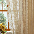 TUDECO Lace Maroon Curtains 96 Inches Long 1 Pair - French Floral Sheer Burgundy Curtains for Living Room, Art Decor Rod Pocket Ruffled Edges Dark Wine Red Drapes, 59 x 96 Inch, Burgundy