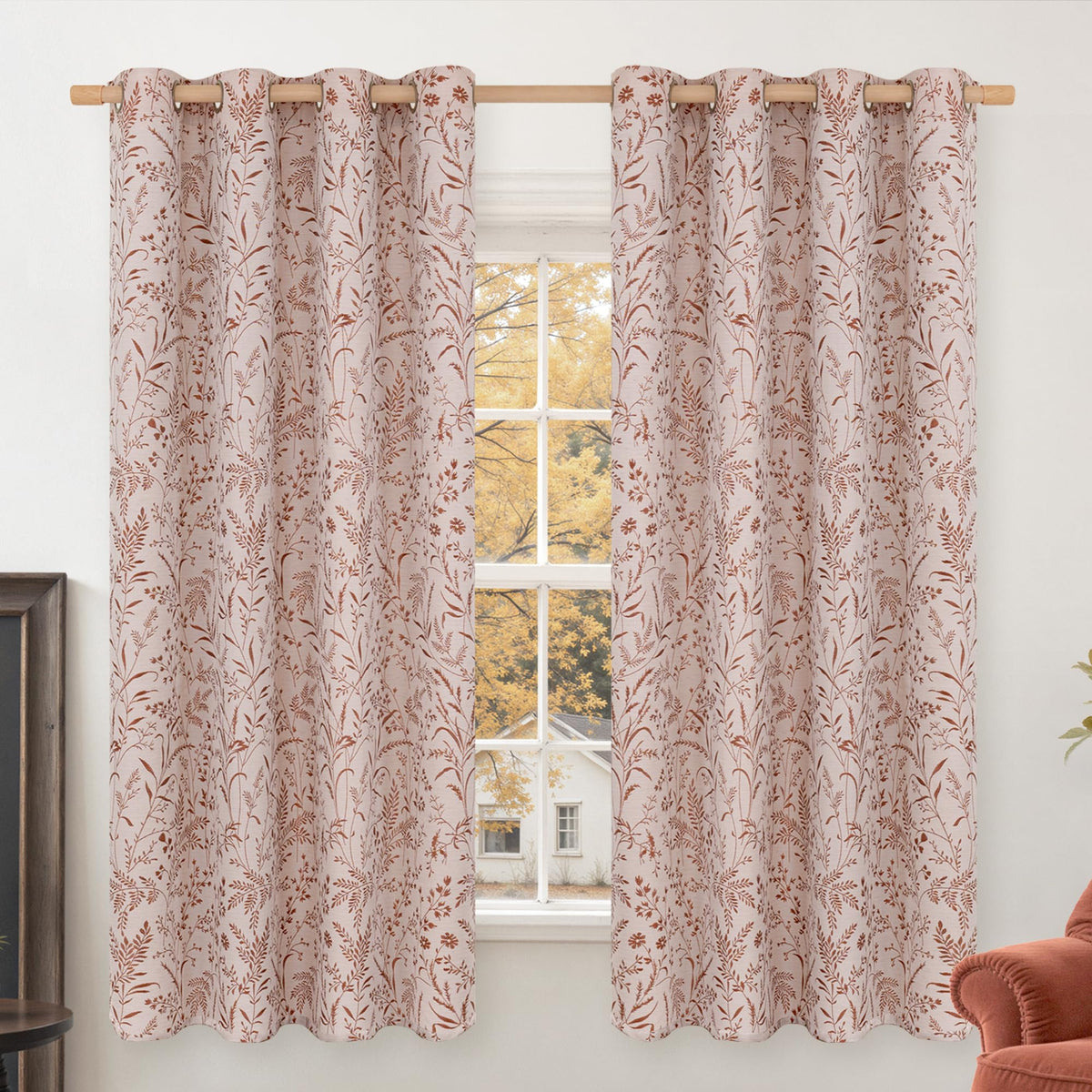 BGment Green Leaf Linen Curtains for Living Room 84 Inch Length 2 Panels